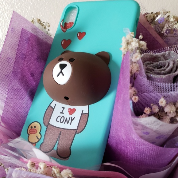 IPHONE X/XS LINE BROWN BEAR CUTE 3D CASE - Picture 3 of 8